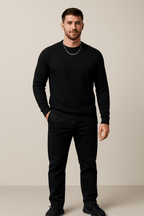 Men's Ribbed Knit Crewneck Sweater - Slim Fit Casual Knitwear for Everyday Wear