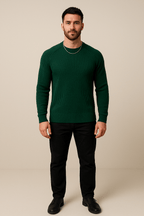Men's Ribbed Knit Crewneck Sweater - Slim Fit Casual Knitwear for Everyday Wear