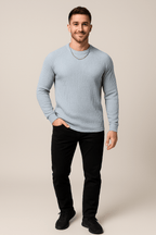 Men's Ribbed Knit Crewneck Sweater - Slim Fit Casual Knitwear for Everyday Wear