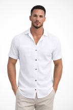 Men's Short Sleeve Button-Up Summer Shirt - Lightweight Cotton Casual Wear
