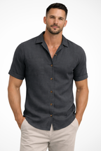 Men's Short Sleeve Button-Up Summer Shirt - Lightweight Cotton Casual Wear