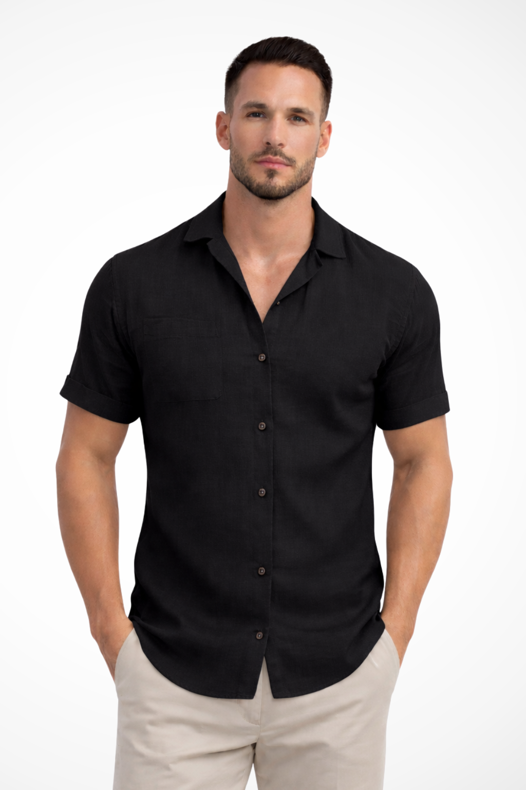 Men's Short Sleeve Button-Up Summer Shirt - Lightweight Cotton Casual Wear