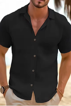 Men's Short Sleeve Button-Up Summer Shirt - Lightweight Cotton Casual Wear