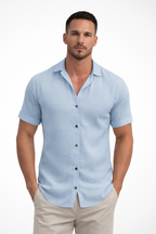 Men's Short Sleeve Button-Up Summer Shirt - Lightweight Cotton Casual Wear