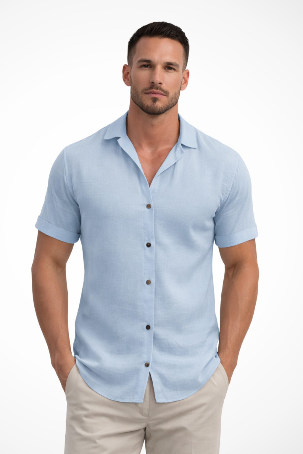 Men's Short Sleeve Button-Up Summer Shirt - Lightweight Cotton Casual Wear
