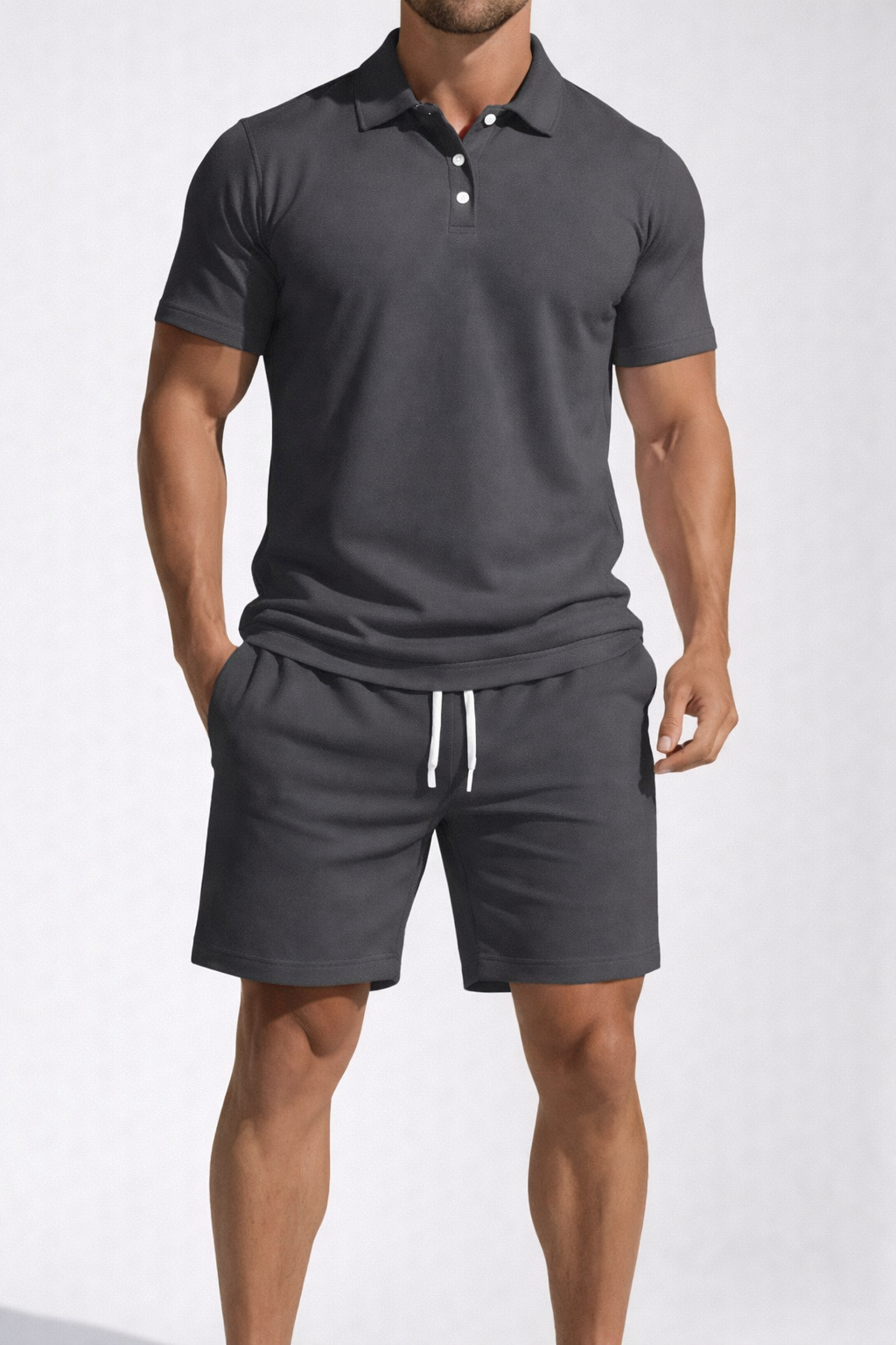 Men's Short Sleeve Polo Shirt and Drawstring Shorts Summer Outfit Set