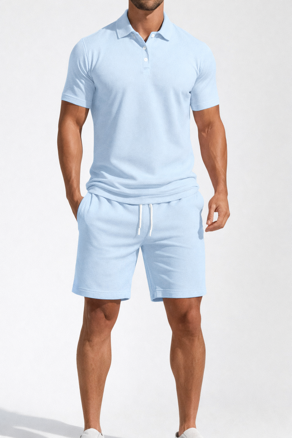 Men's Short Sleeve Polo Shirt and Drawstring Shorts Summer Outfit Set