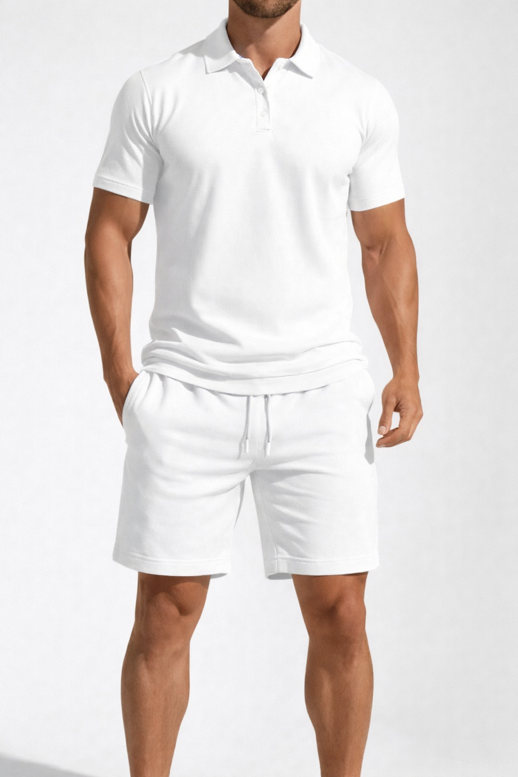 Men's Short Sleeve Polo Shirt and Drawstring Shorts Summer Outfit Set