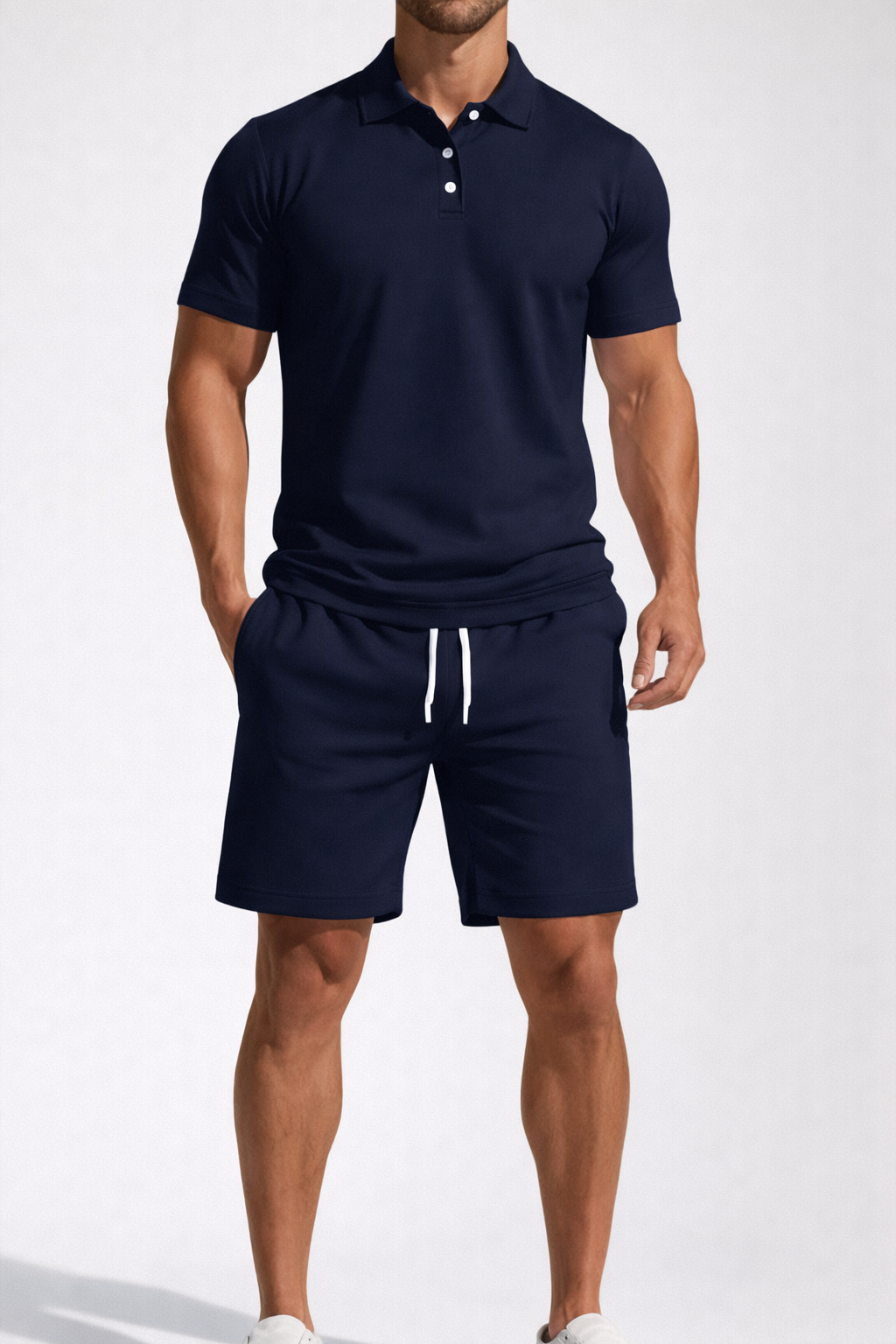 Men's Short Sleeve Polo Shirt and Drawstring Shorts Summer Outfit Set