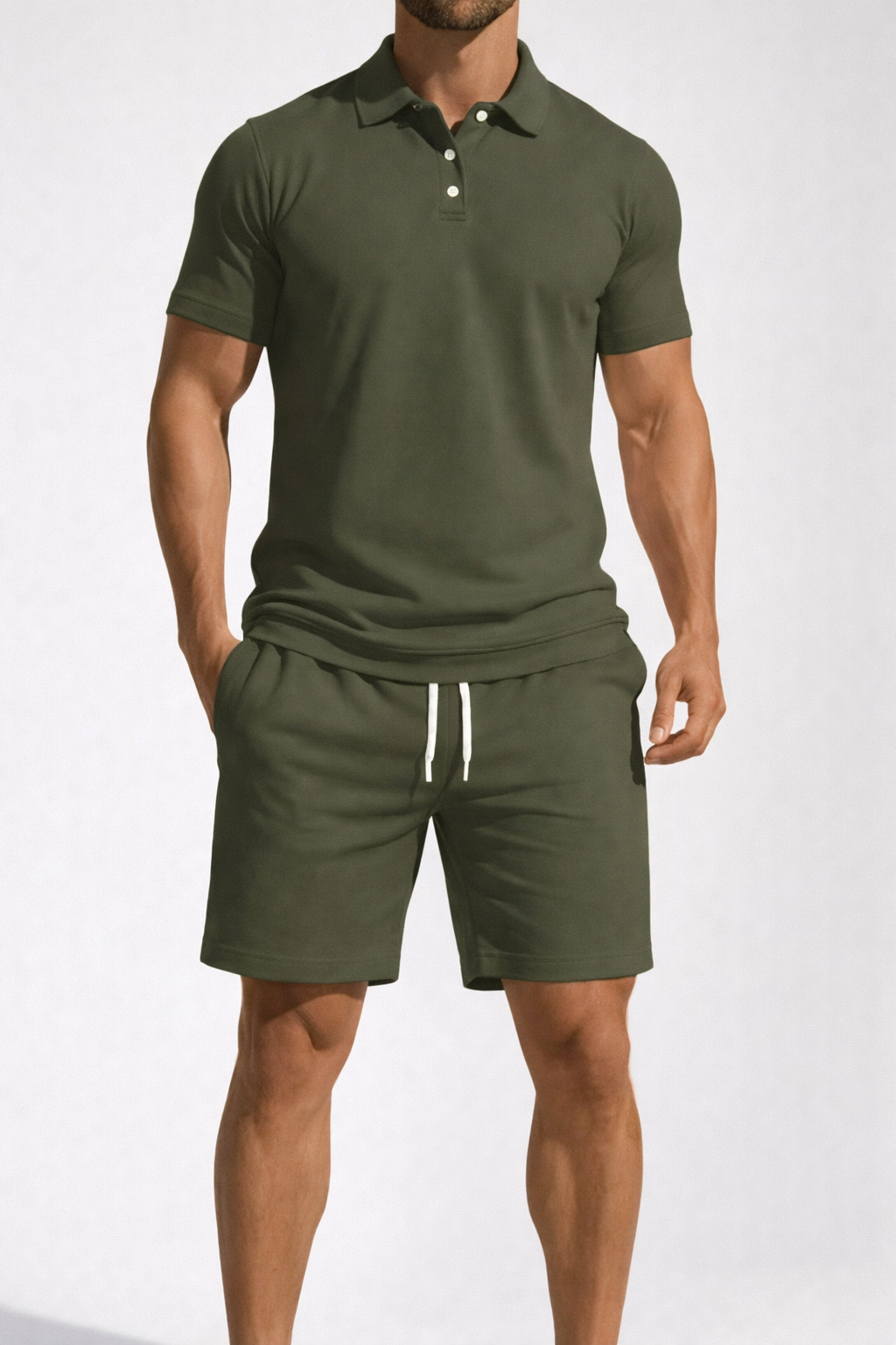 Men's Short Sleeve Polo Shirt and Drawstring Shorts Summer Outfit Set