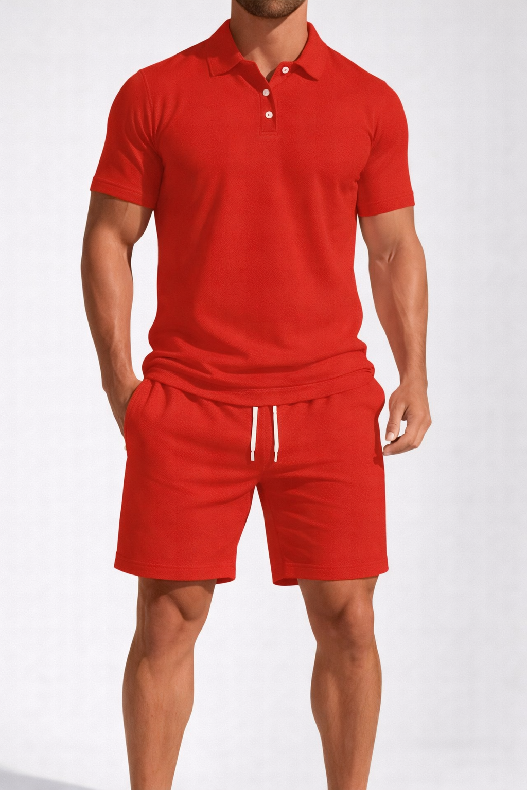 Men's Short Sleeve Polo Shirt and Drawstring Shorts Summer Outfit Set