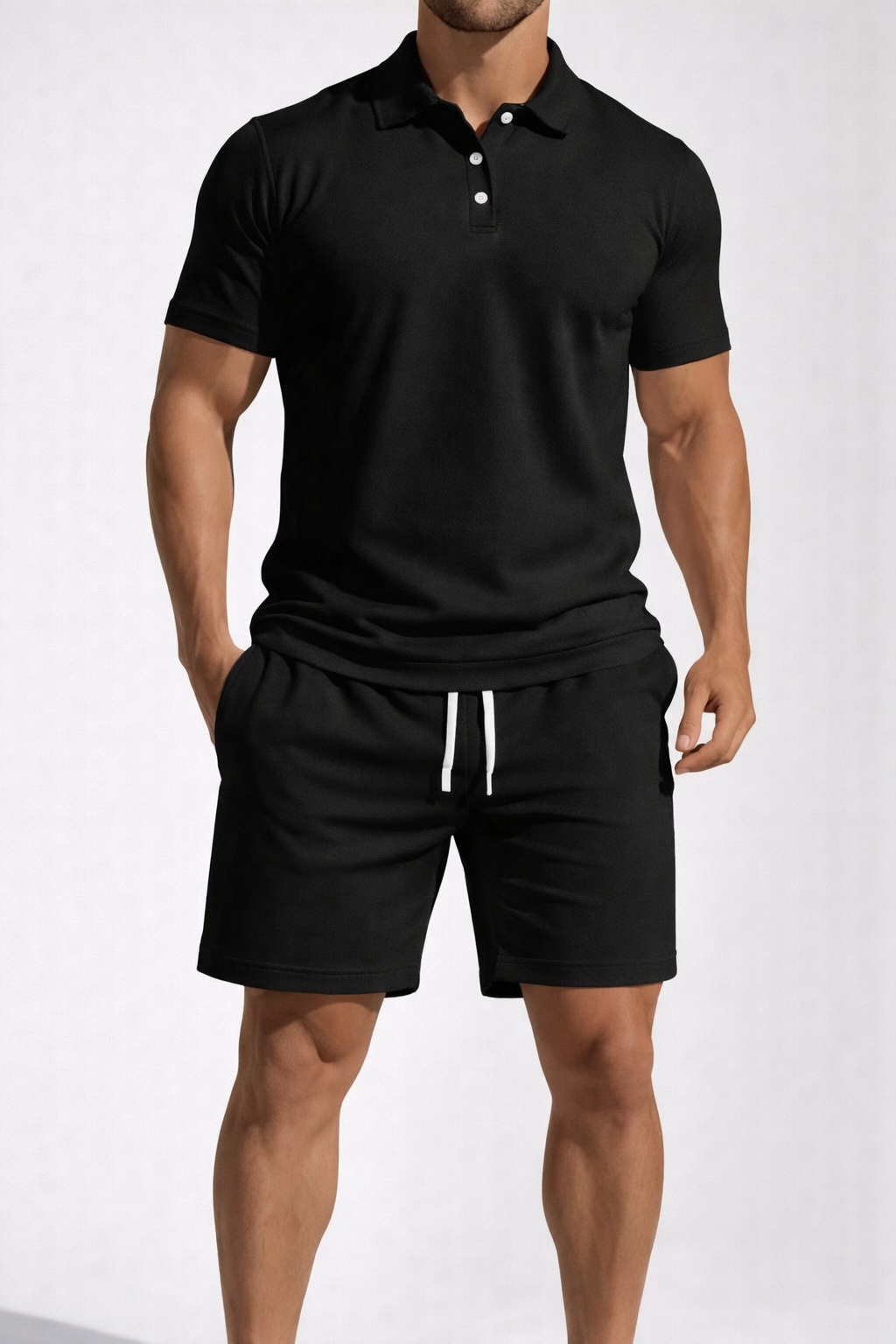 Men's Short Sleeve Polo Shirt and Drawstring Shorts Summer Outfit Set