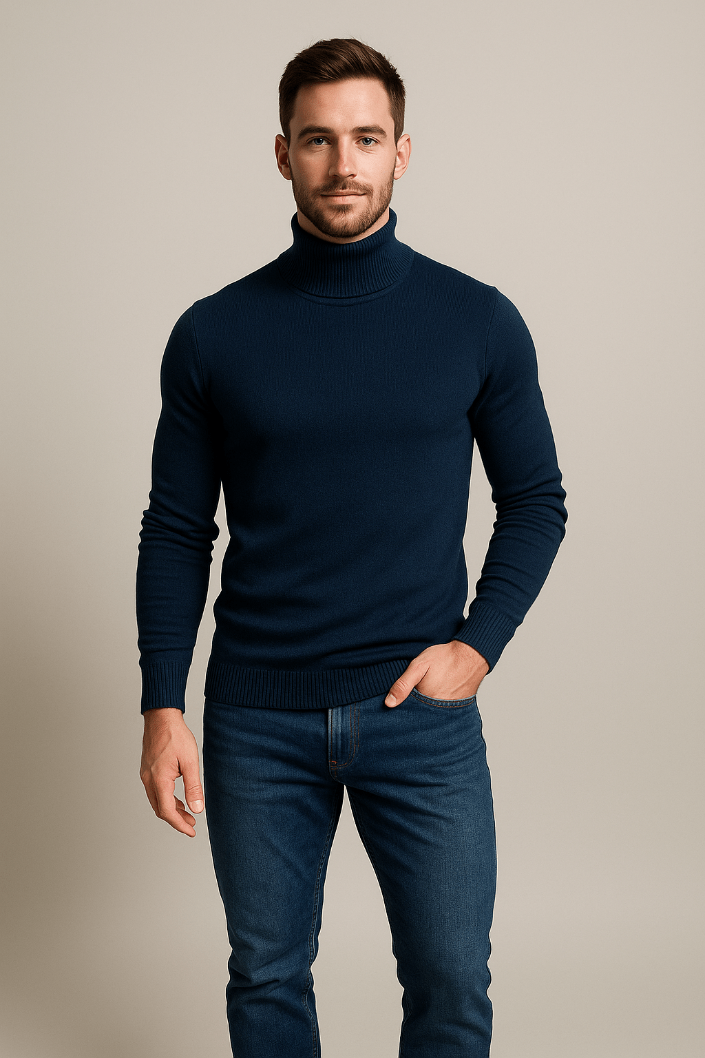 Men's Slim Fit Turtleneck Sweater - Classic Knit Pullover for Casual and Formal Wear - Comfortable and Versatile Knitwear