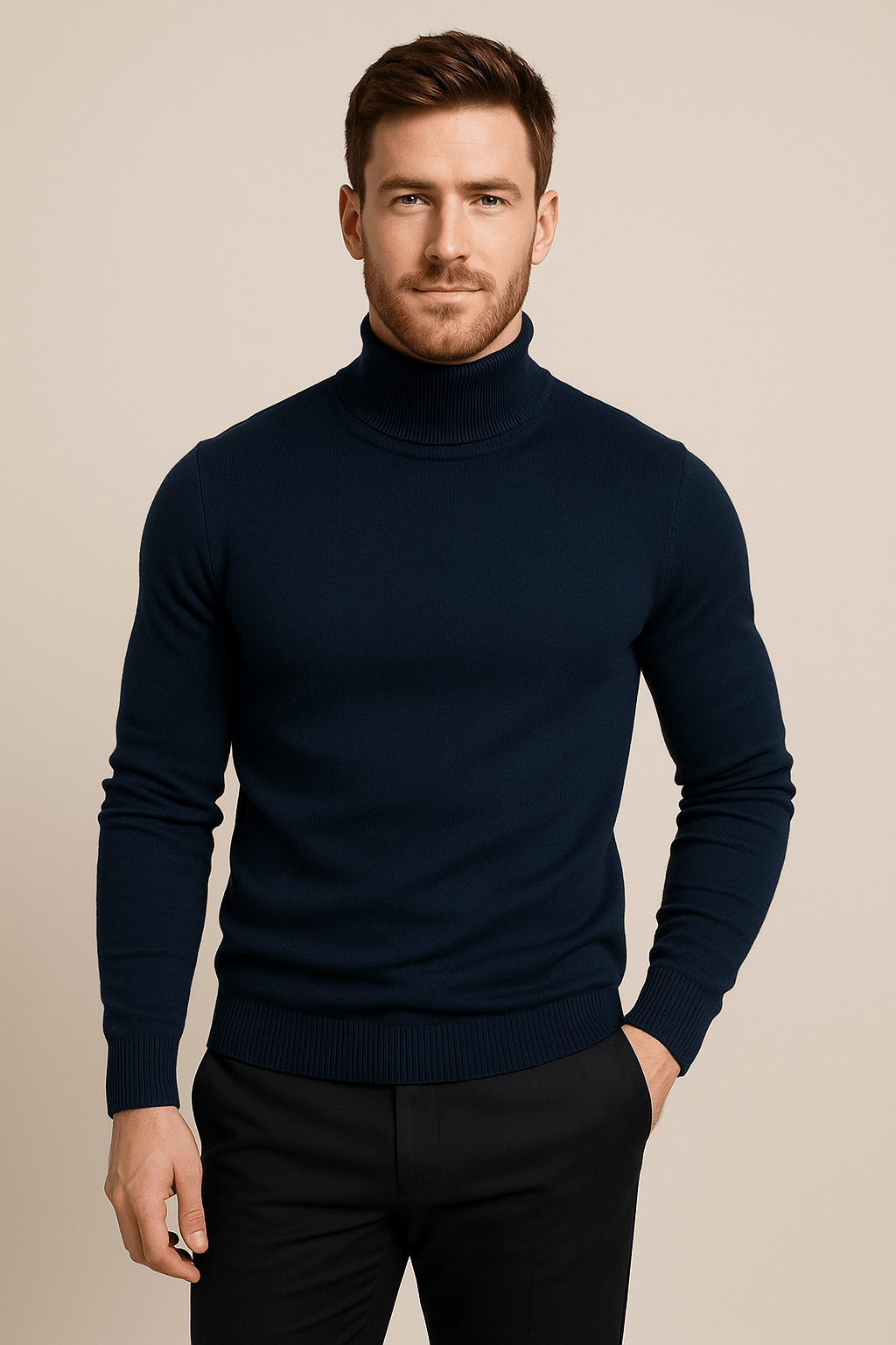 Men's Slim Fit Turtleneck Sweater - Classic Knit Pullover for Casual and Formal Wear - Comfortable and Versatile Knitwear
