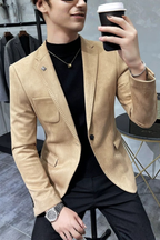 Men's Tailored Textured Single Button Blazer | Elegant Formal Wear
