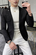 Men's Tailored Textured Single Button Blazer | Elegant Formal Wear