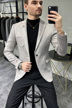 Men's Tailored Textured Single Button Blazer | Elegant Formal Wear
