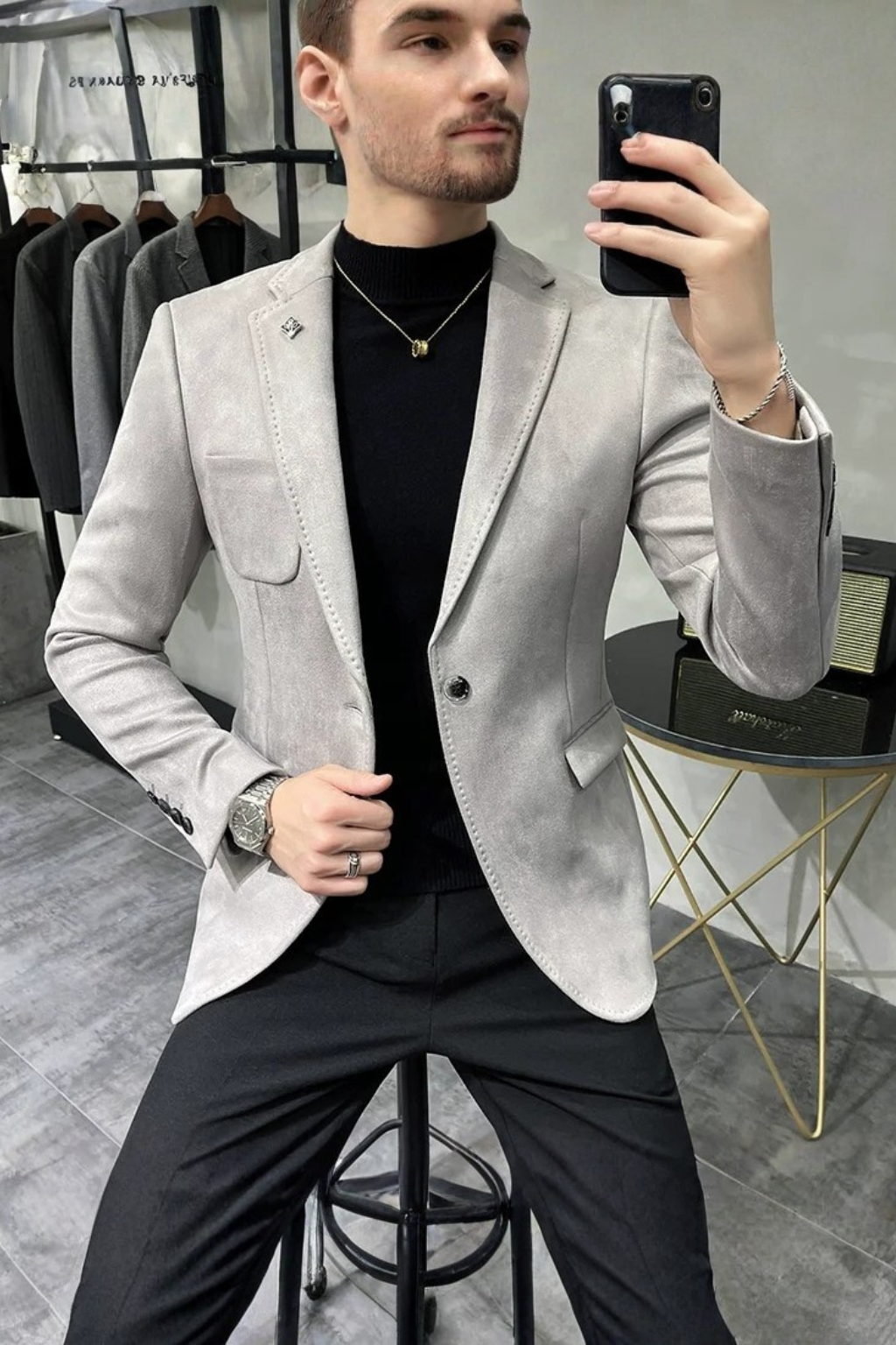 Men's Tailored Textured Single Button Blazer | Elegant Formal Wear