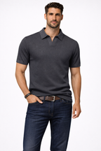 Men's Textured Knit Short Sleeve Polo Shirt - Casual Wear, Comfortable Fit