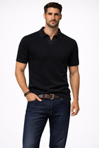 Men's Textured Knit Short Sleeve Polo Shirt - Casual Wear, Comfortable Fit
