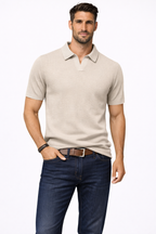 Men's Textured Knit Short Sleeve Polo Shirt - Casual Wear, Comfortable Fit