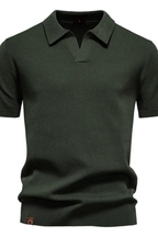 Men's Textured Knit Short Sleeve Polo Shirt - Casual Wear, Comfortable Fit