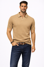 Men's Textured Knit Short Sleeve Polo Shirt - Casual Wear, Comfortable Fit