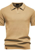 Men's Textured Knit Short Sleeve Polo Shirt - Casual Wear, Comfortable Fit