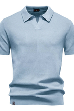 Men's Textured Knit Short Sleeve Polo Shirt - Casual Wear, Comfortable Fit