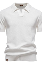 Men's Textured Knit Short Sleeve Polo Shirt - Casual Wear, Comfortable Fit