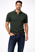 Men's Textured Knit Short Sleeve Polo Shirt - Casual Wear, Comfortable Fit