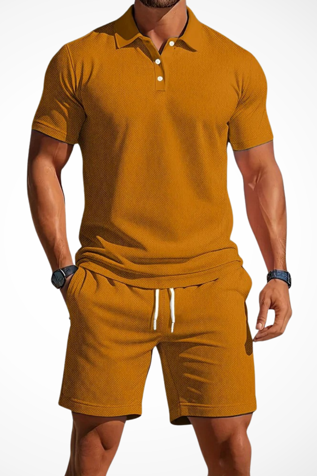 Men's Textured Polo and Shorts Summer Set - Casual Cotton Outfit for Warm Weather