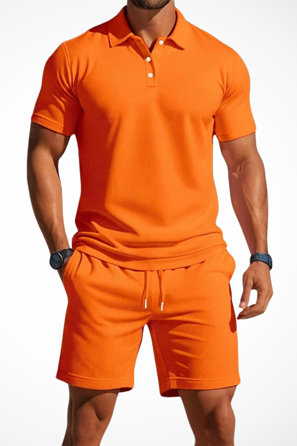 Men's Textured Polo and Shorts Summer Set - Casual Cotton Outfit for Warm Weather