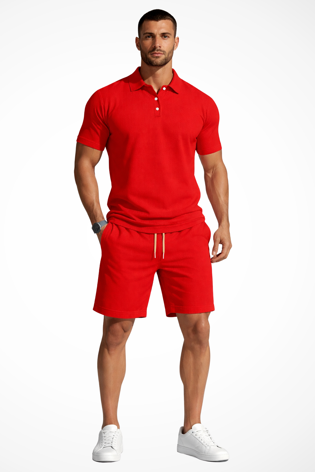 Men's Textured Polo and Shorts Summer Set - Casual Cotton Outfit for Warm Weather