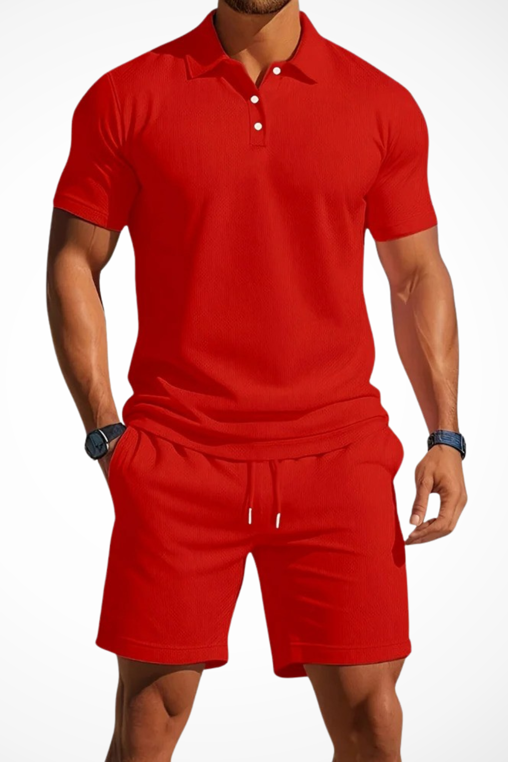Men's Textured Polo and Shorts Summer Set - Casual Cotton Outfit for Warm Weather