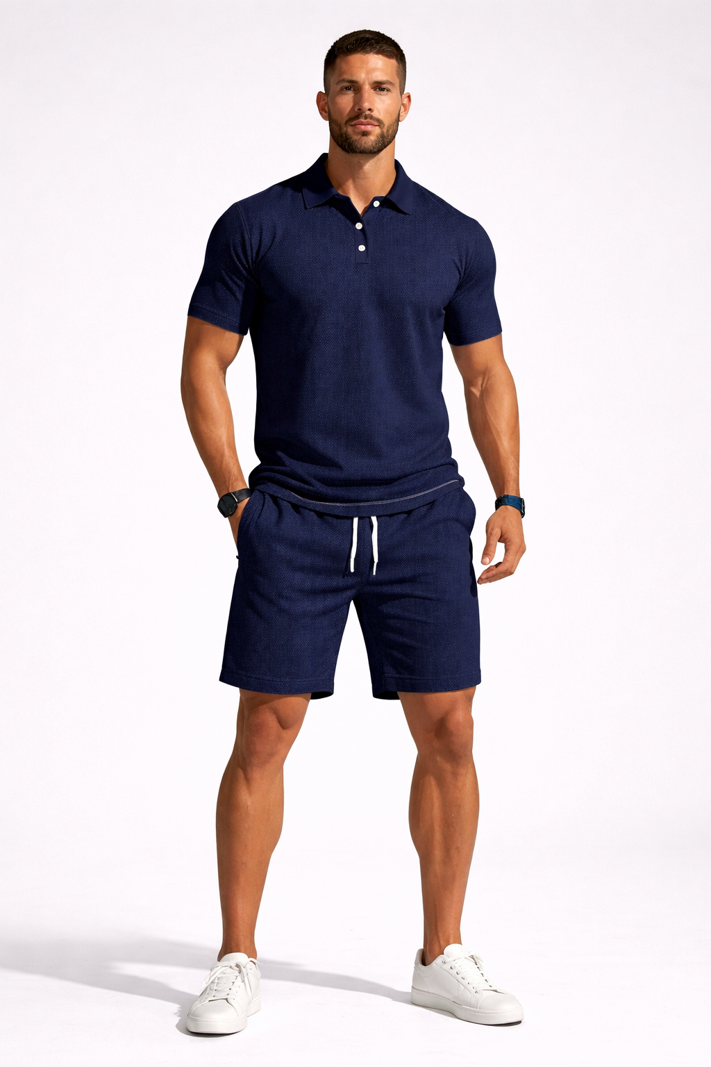 Men's Textured Polo and Shorts Summer Set - Casual Cotton Outfit for Warm Weather