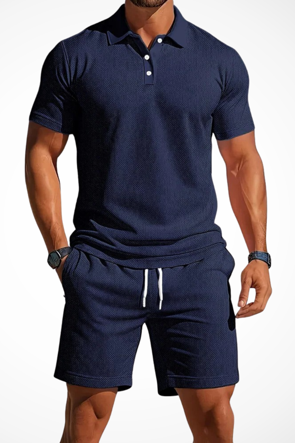 Men's Textured Polo and Shorts Summer Set - Casual Cotton Outfit for Warm Weather