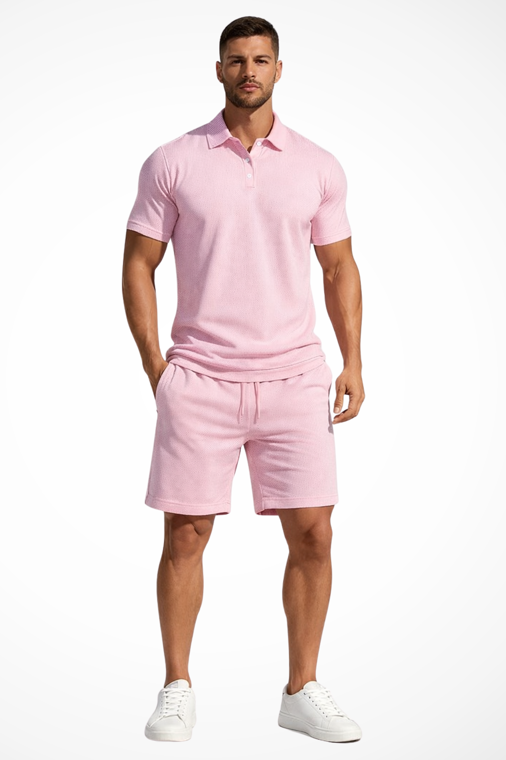 Men's Textured Polo and Shorts Summer Set - Casual Cotton Outfit for Warm Weather