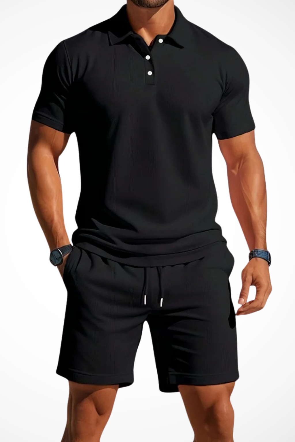 Men's Textured Polo and Shorts Summer Set - Casual Cotton Outfit for Warm Weather