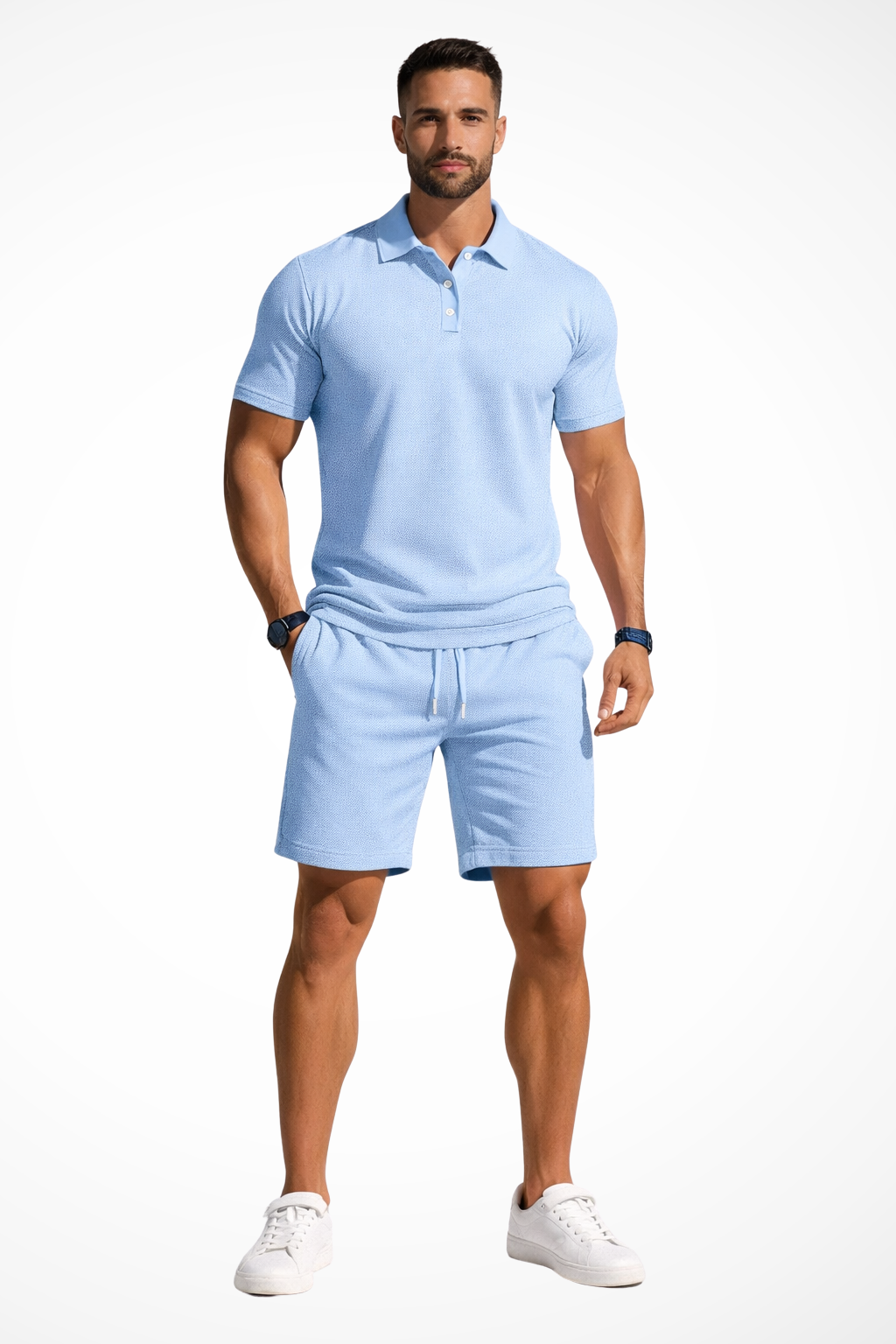 Men's Textured Polo and Shorts Summer Set - Casual Cotton Outfit for Warm Weather