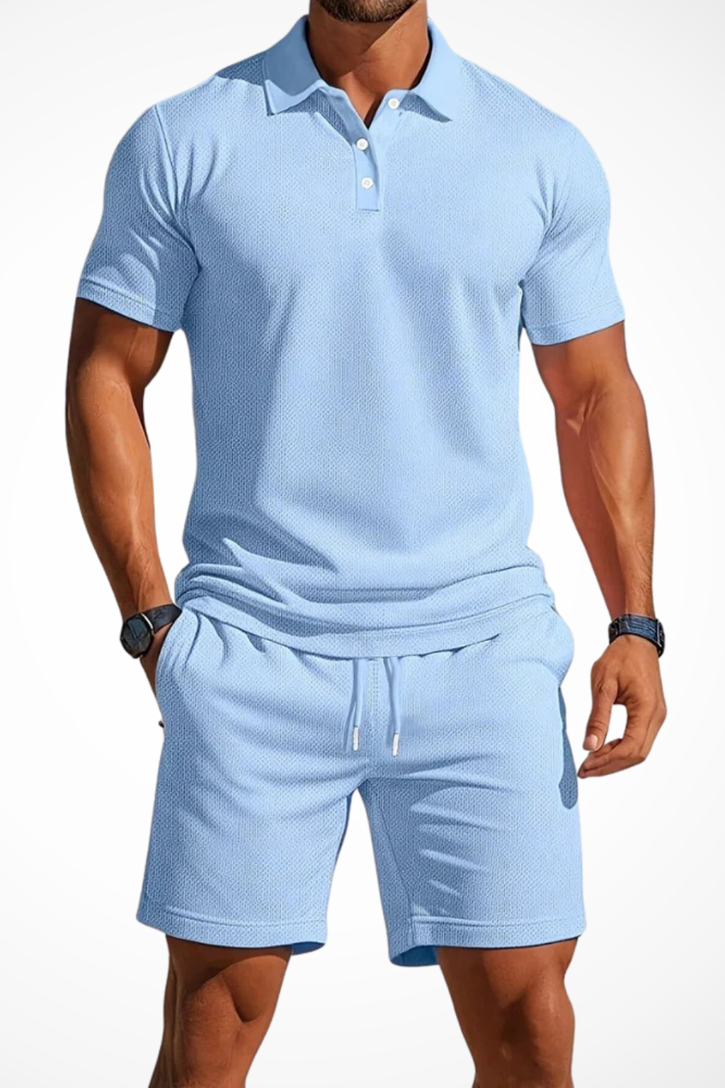 Men's Textured Polo and Shorts Summer Set - Casual Cotton Outfit for Warm Weather