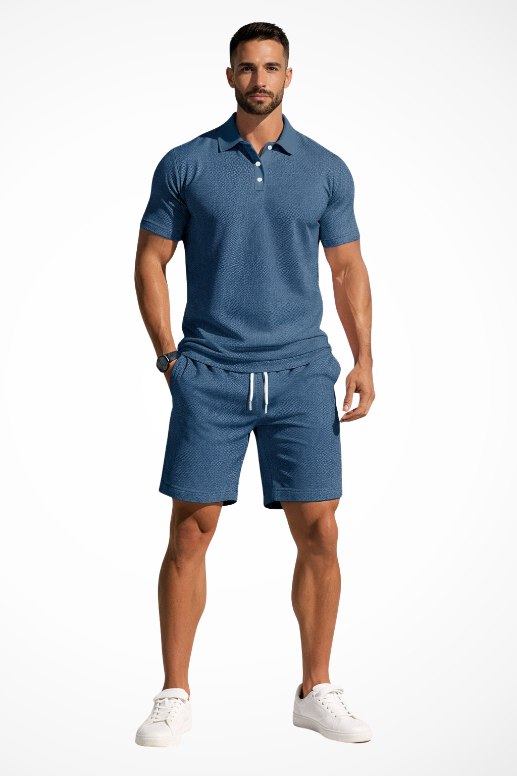 Men's Textured Polo and Shorts Summer Set - Casual Cotton Outfit for Warm Weather