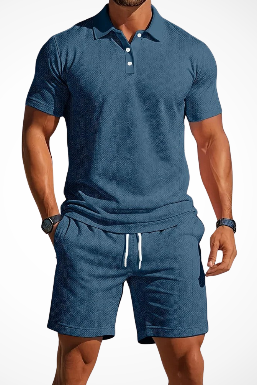 Men's Textured Polo and Shorts Summer Set - Casual Cotton Outfit for Warm Weather