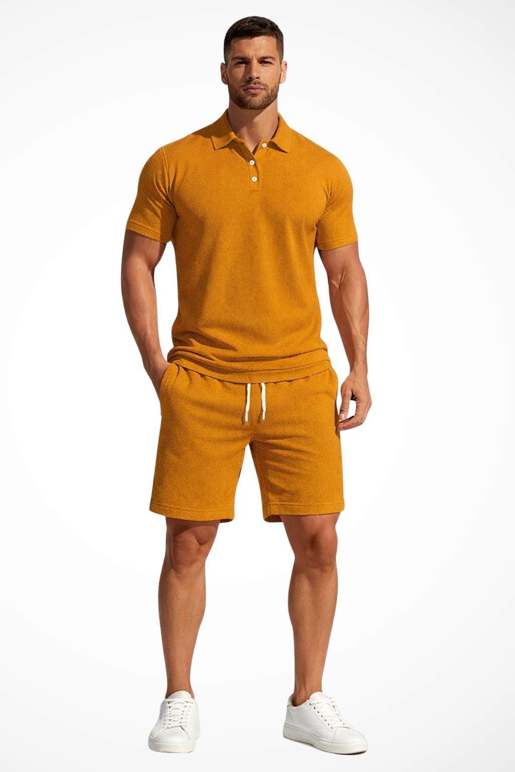 Men's Textured Polo and Shorts Summer Set - Casual Cotton Outfit for Warm Weather