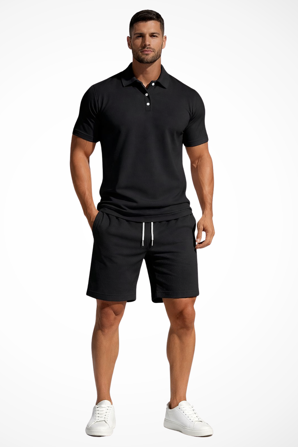 Men's Textured Polo and Shorts Summer Set - Casual Cotton Outfit for Warm Weather