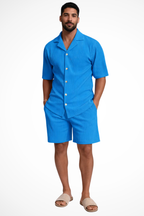 Men's Textured Short Sleeve Shirt and Shorts Summer Outfit Set