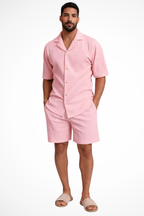 Men's Textured Short Sleeve Shirt and Shorts Summer Outfit Set