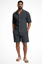 Men's Textured Short Sleeve Shirt and Shorts Summer Outfit Set