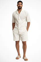 Men's Textured Short Sleeve Shirt and Shorts Summer Outfit Set
