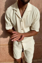 Men's Textured Short Sleeve Shirt and Shorts Summer Outfit Set